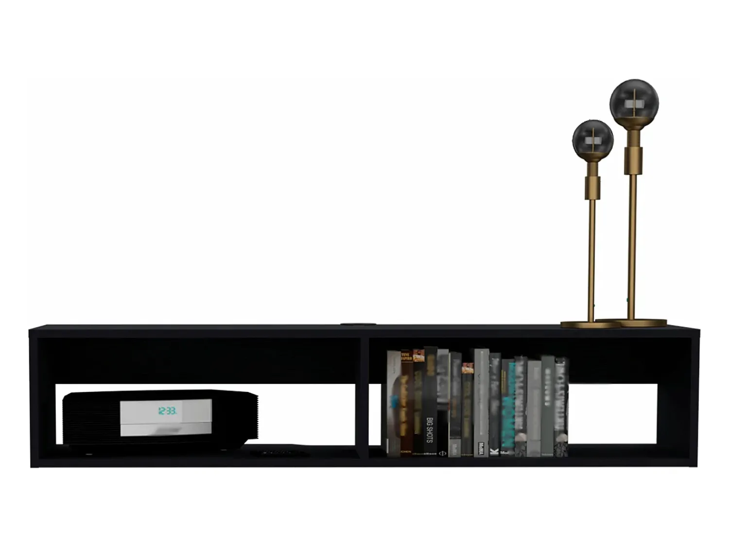 Móvel De Tv|TuHome Estante multimédia em melamina Rockwood com duas prateleiras, 25.3 cm X 121.1 cm X 32 cm , Preto