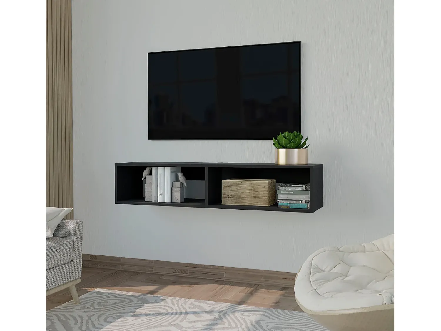 Móvel De Tv|TuHome Estante multimédia em melamina Rockwood com duas prateleiras, 25.3 cm X 121.1 cm X 32 cm , Preto