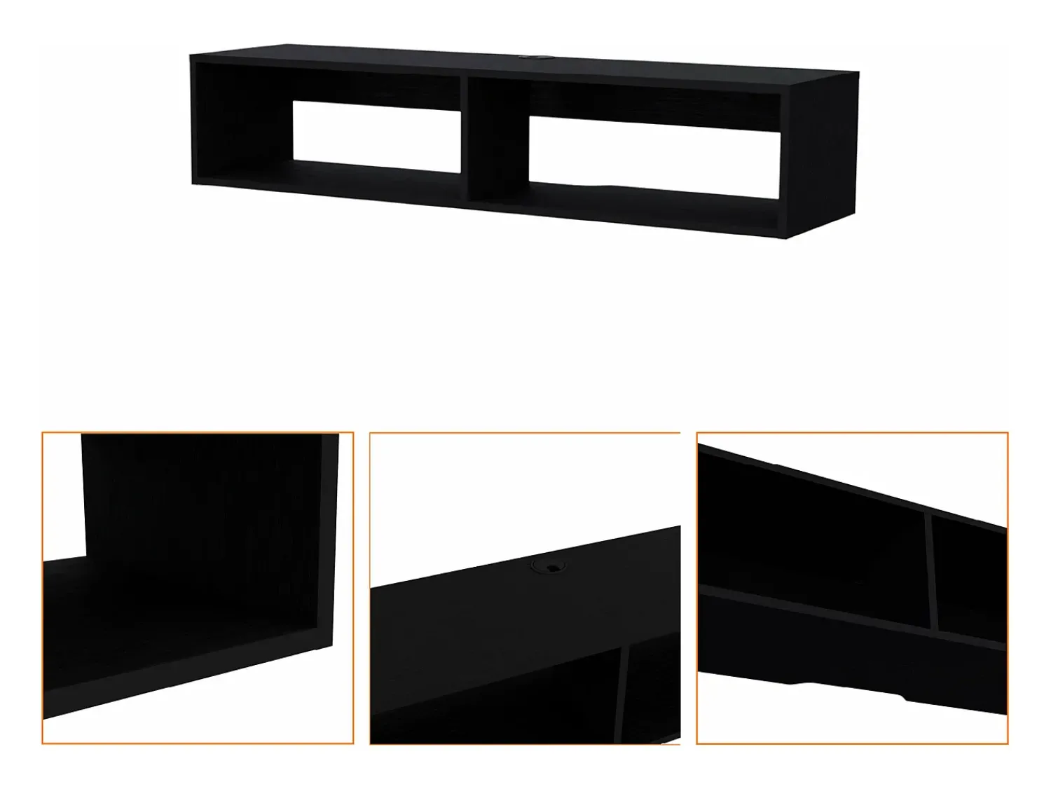 Móvel De Tv|TuHome Estante multimédia em melamina Rockwood com duas prateleiras, 25.3 cm X 121.1 cm X 32 cm , Preto