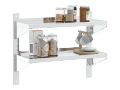 Outlet vidaxl Estante parede 2 prateleiras 75x30x60 cm aço inoxidável prata Prateado