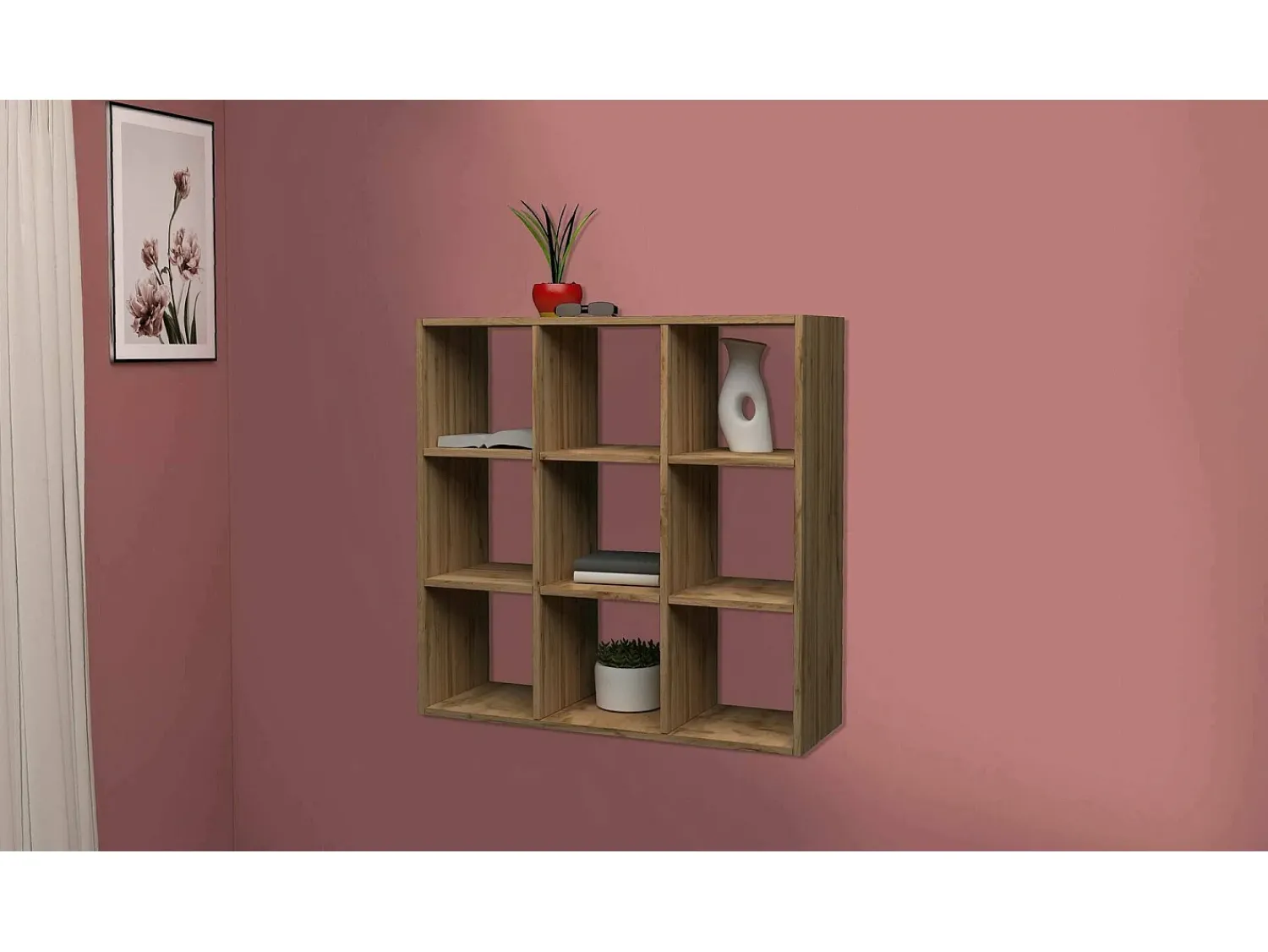 Prateleira|Dmora Estante Rodrigo, Armário com prateleiras, Biblioteca de escritório, 100% Fabricado na Itália, Carvalho, 90x25h90 cm Castanho