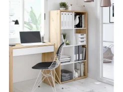 Clearance Dmora Estante Sacramento, Estante reversível com 8 compartimentos, Móvel TV multiposições, 72x33h137 cm, Carvalho com efeito nó e Branco Castanho