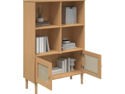 Biblioteca| Estante SENJA aspeto de vime 90x35x130 cm pinho maciço PT126144 Castanho