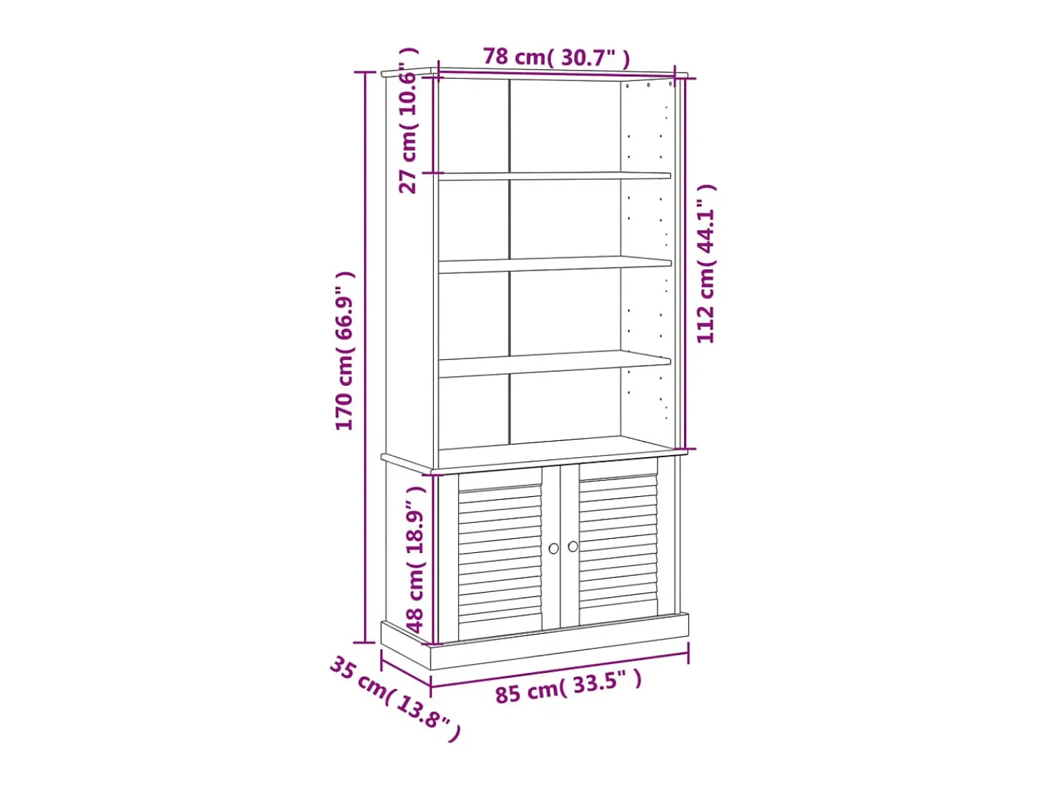 Vitrina|vidaxl Estante VIGO 85x35x170 cm madeira de pinho maciça Castanho