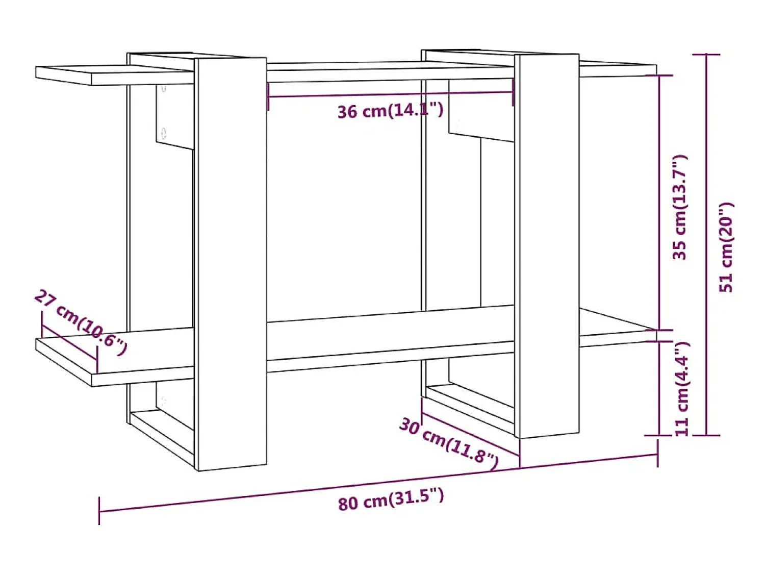 vidaxl Estante/divisória 80x30x51 cm brilhante^ Prateleira