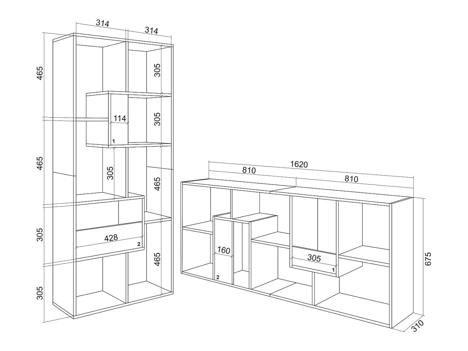 Prateleira|Skraut Home Estantes de prateleiras , 162x67x31cm, Sala de jantar, Carvalho escuro e Preto Castanho
