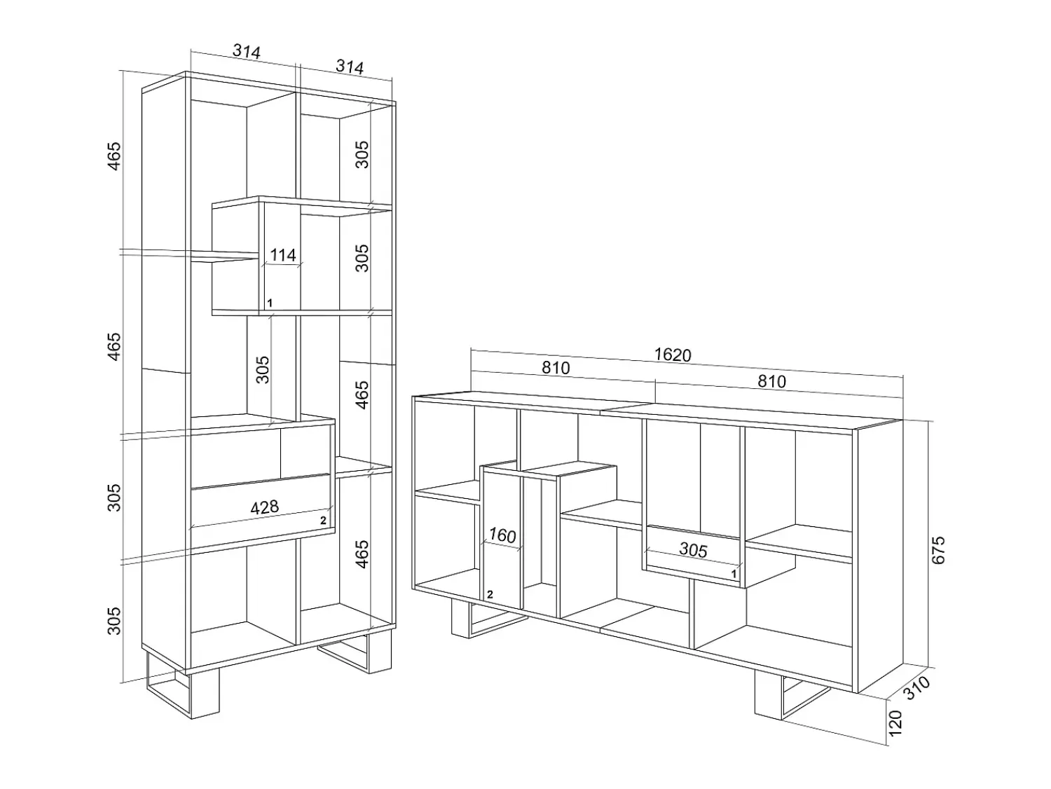 Skraut Home Estantes de prateleiras , 174x67x31, Design industrial, Carvalho escuro^ Prateleira