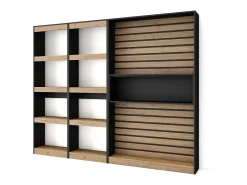 Skraut Home Estantes de prateleiras, 230x25x186cm, Sala de estar - Escritório, Sala de jantar, Carvahlo e preto^ Biblioteca