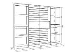 Biblioteca*Skraut Home Estantes de prateleiras, 230x25x186cm, Sala de estar - Escritório, Sala de jantar, Carvahlo e preto Natural claro