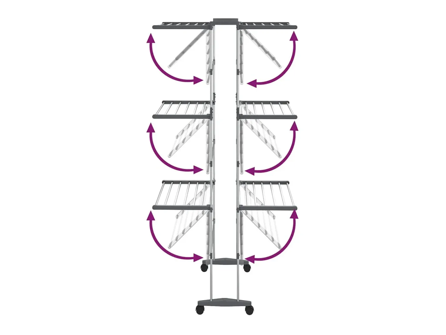 Prateleira* Estendal com 3 prateleiras/rodas 60x70x129 cm PT905681 Prateado
