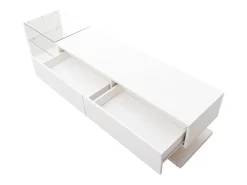 New DripeX Gabinete de TV 2 gavetas e 2 prateleiras de vidro, painéis baixos, com LED variável, carga máxima de 50 kg, 170x36x38cm, Branco
