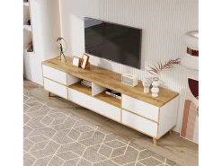 Móvel De Tv*DripeX Gabinete de TV de 5 e 8 e 8 nicho, pés de madeira sólidos, 175x37x51cm, e natural Branco
