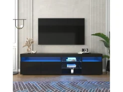 Clearance DripeX Gabinete de TV em MDF, com LED 4 modos 16 cores, 3 portas e 5 nicho, , 180x35x45cm Preto