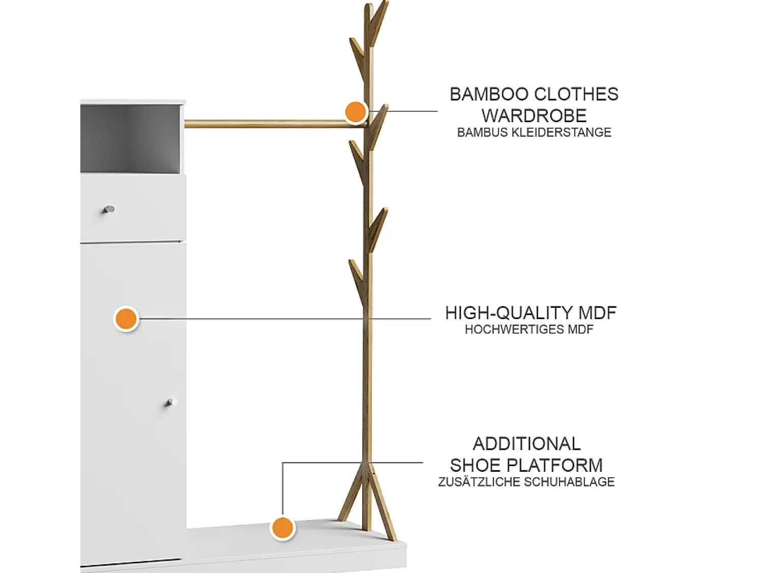 Vicco Garderobenschrank /bambu 100x40x145 liria^ Móvel De Entrada