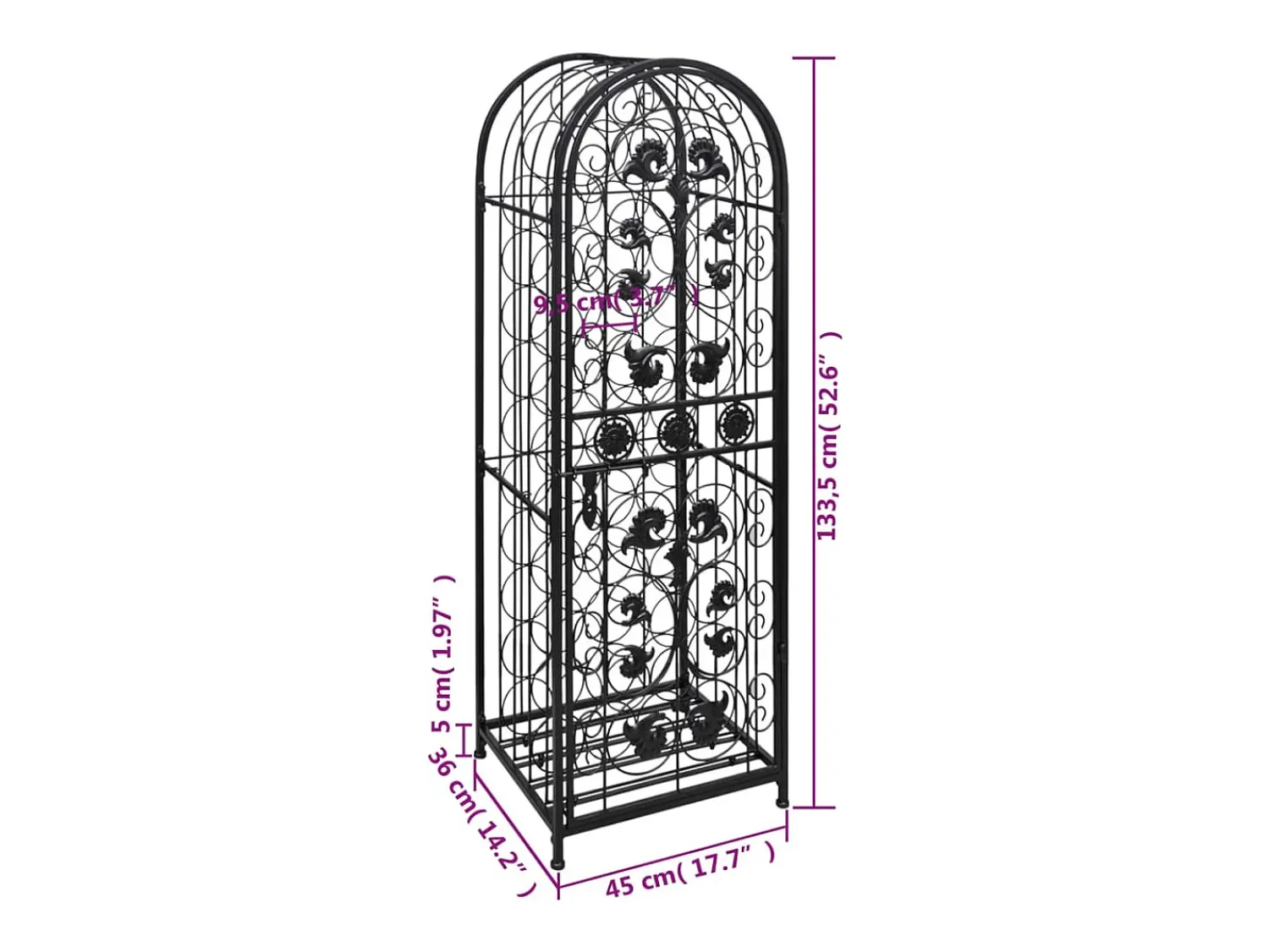 Acessórios De Arrumação|Acessório Vinho E Bar| Garrafeira, suporte de metal para 45 garrafas de vinho PT109390 Preto