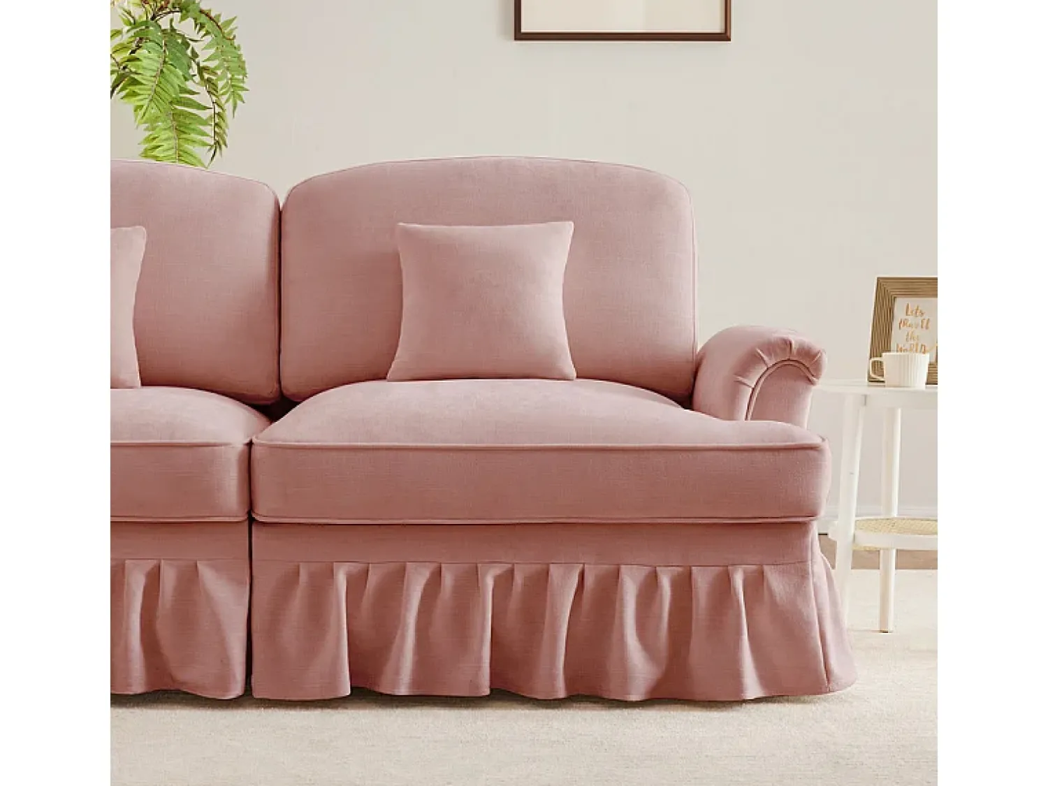 Sofá|DripeX Grande Sofá 2 Lugares em Chenille - Capa Removível e 2 Almofadas - 194x83.5x93cm - Rosa