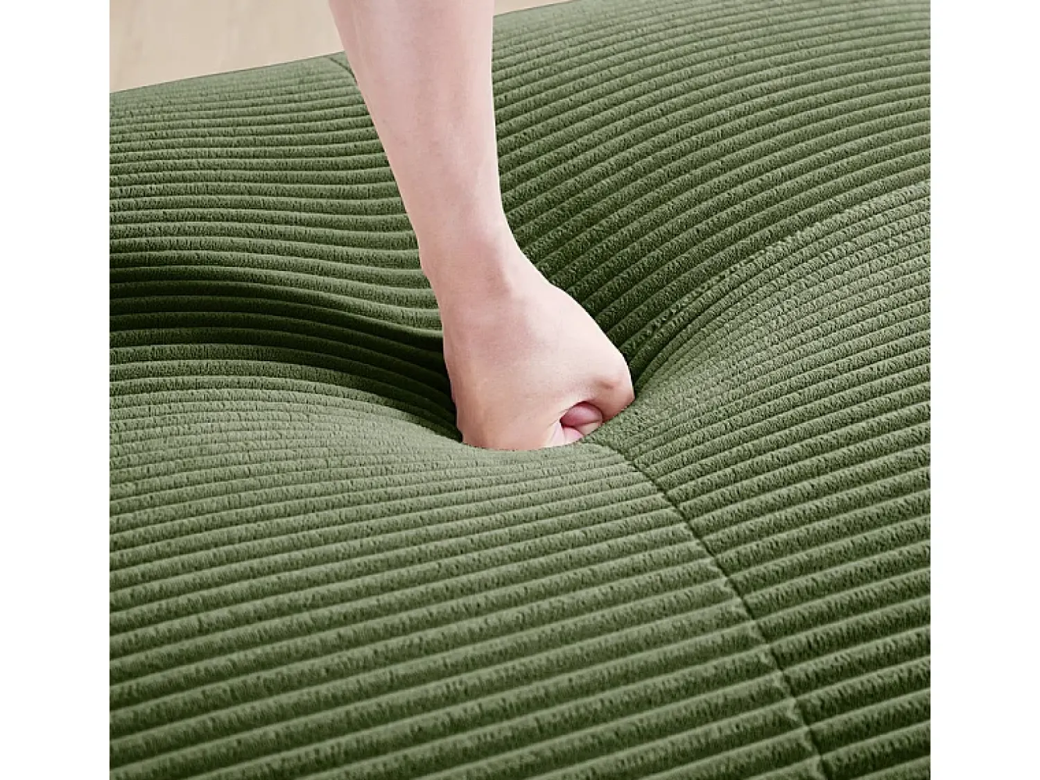 Sofá*DripeX Grande sofá angular modular 388cm - de Veludo cotelê - com 4 almofadas e 2 puffs - ergonómico - Verde