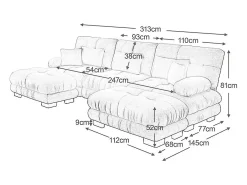 Online DripeX Grande sofá canto modular - 3 lugares - com 2 puff e 5 almofadas - tecido pelúcia - 313x145x81cm Rosa