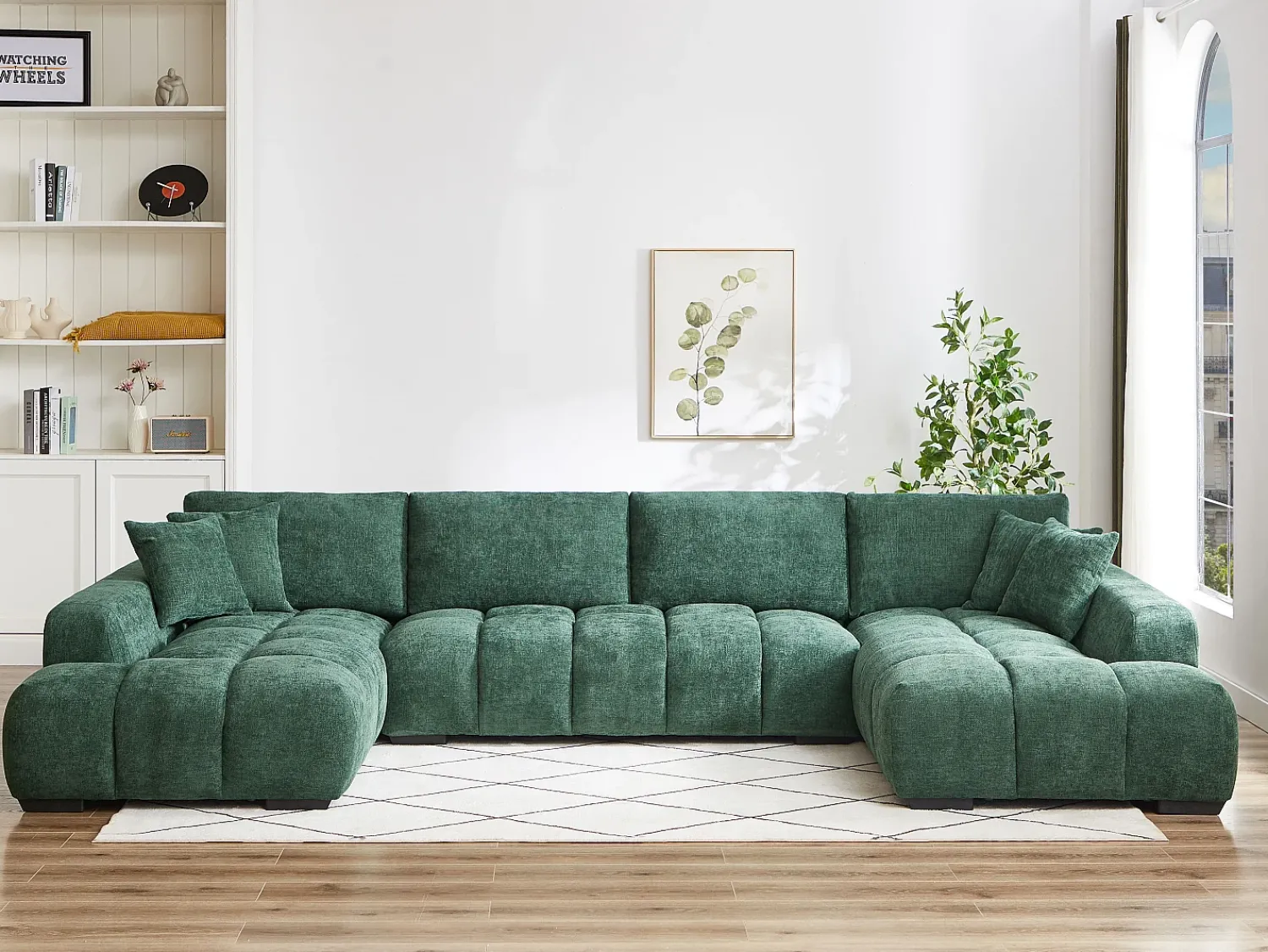 Clearance Vente-unique Grande sofá de canto em tecido texturizado BERENIA Verde
