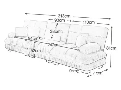 Clearance DripeX Grande sofá - 3 lugares - com 5 almofadas - estrutura madeira maciça - Pelúcia - 313x77x81cm Rosa