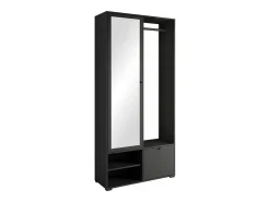 Móvel De Entrada| Guarda roupa moderna 90 cm roupeiro de entrada com espelho prateleiras e varão mate grafite Preto