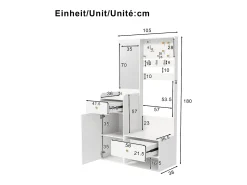 Outlet Merax Guarda-roupa com espelho - 105 x 38 x 180 cm - com ganchos + 2 gavetas + 1 porta - aglomerado - Branco