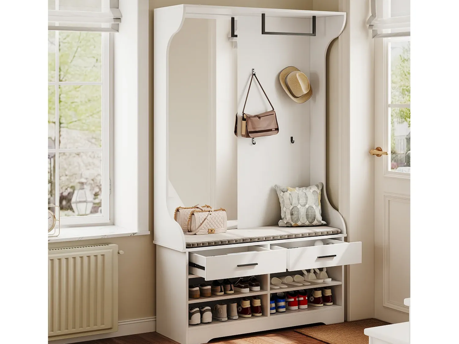 Guarda-roupa de corredor com espelho, ganchos e sapateira - Design moderno^ Móvel De Entrada