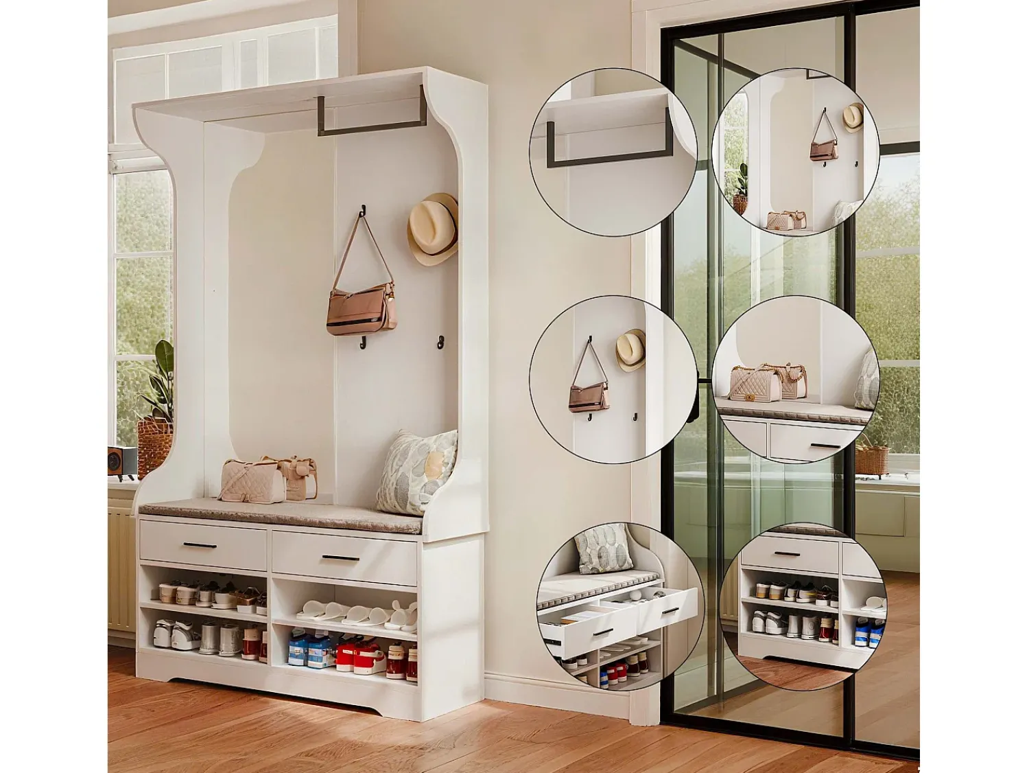 Guarda-roupa de corredor com espelho, ganchos e sapateira - Design moderno^ Móvel De Entrada