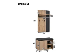 Merax Guarda-roupa de sala - sapateira + painel com 8 ganchos - 70 x 36 x 146 cm - preto e natural^ Móvel De Entrada