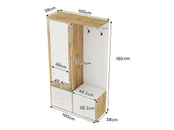Outlet ModernLuxe Guarda-roupa 100x38x108.1 cm - Com espelho - Com sapateiro - Com ganchos e cabides retráteis - Branco + Natural Natural claro / Branco