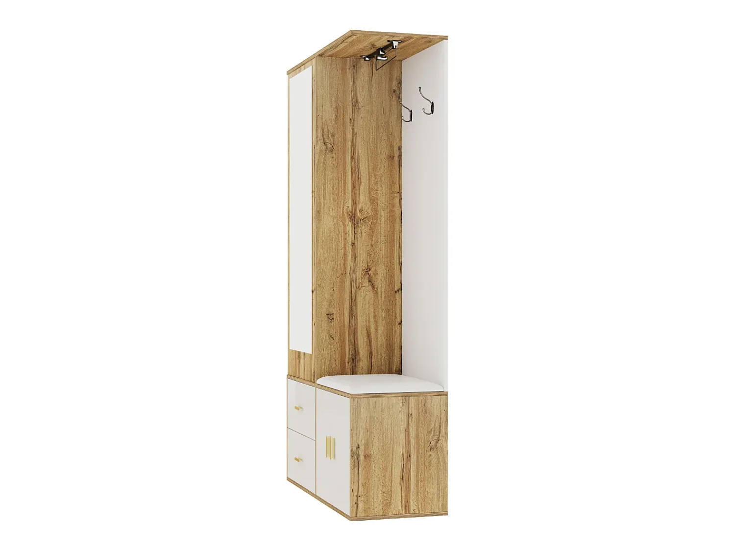 Outlet ModernLuxe Guarda-roupa 100x38x108.1 cm - Com espelho - Com sapateiro - Com ganchos e cabides retráteis - Branco + Natural Natural claro / Branco