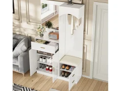 Clearance Merax Guarda-roupa/armário combinado e sapateira com espelho + 1 gaveta + 3 portas - 110 x 33 x 185,5 - MDF - Branco