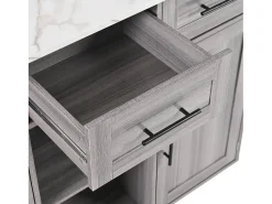 Móvel De Arrumação|ModernLuxe Ilha central de cozinha com 3 gavetas e portas de armazenamento - Tampo extensível - Pés em rodas ou em madeira - Cinza Cinzento