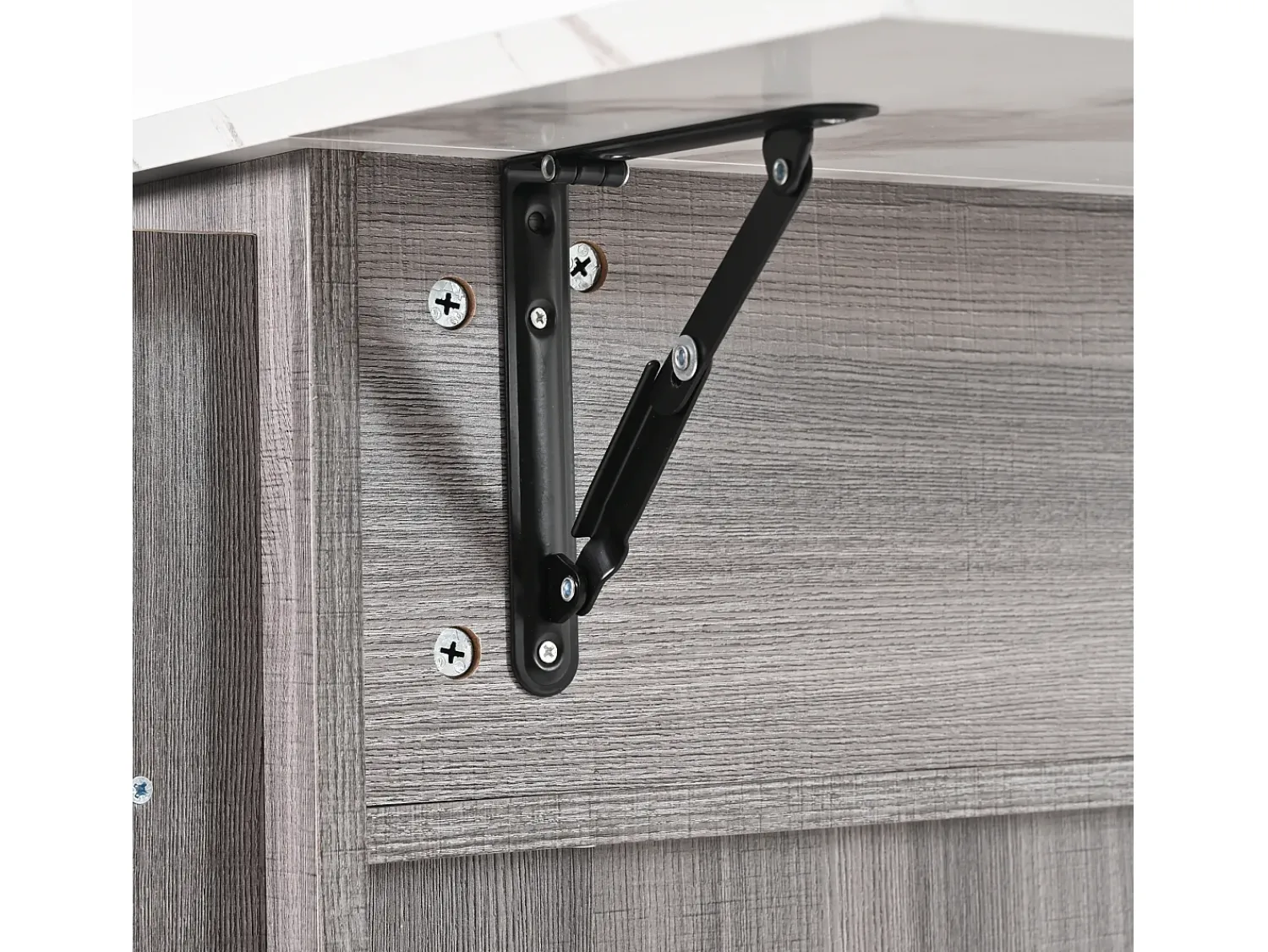 Móvel De Arrumação|ModernLuxe Ilha central de cozinha com 3 gavetas e portas de armazenamento - Tampo extensível - Pés em rodas ou em madeira - Cinza Cinzento