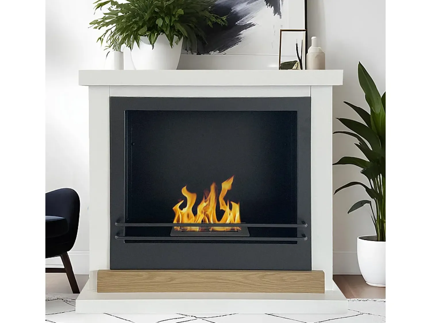 Lareira a bioetanol Biofireplace de piso Estocolmo em madeira branca L75xD24xH68 cm Branco