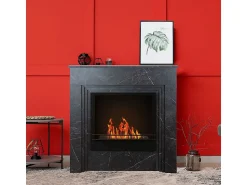 Lareira| Lareira a bioetanol de piso BELLINI em madeira com efeito mármore Fabricado na Itália L96 x D35 x H96 Preto
