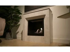 Lareira* Lareira a bioetanol de piso BELLINI em madeira com efeito cimento Fabricado na Itália L96 x D35 x H96 Cinzento