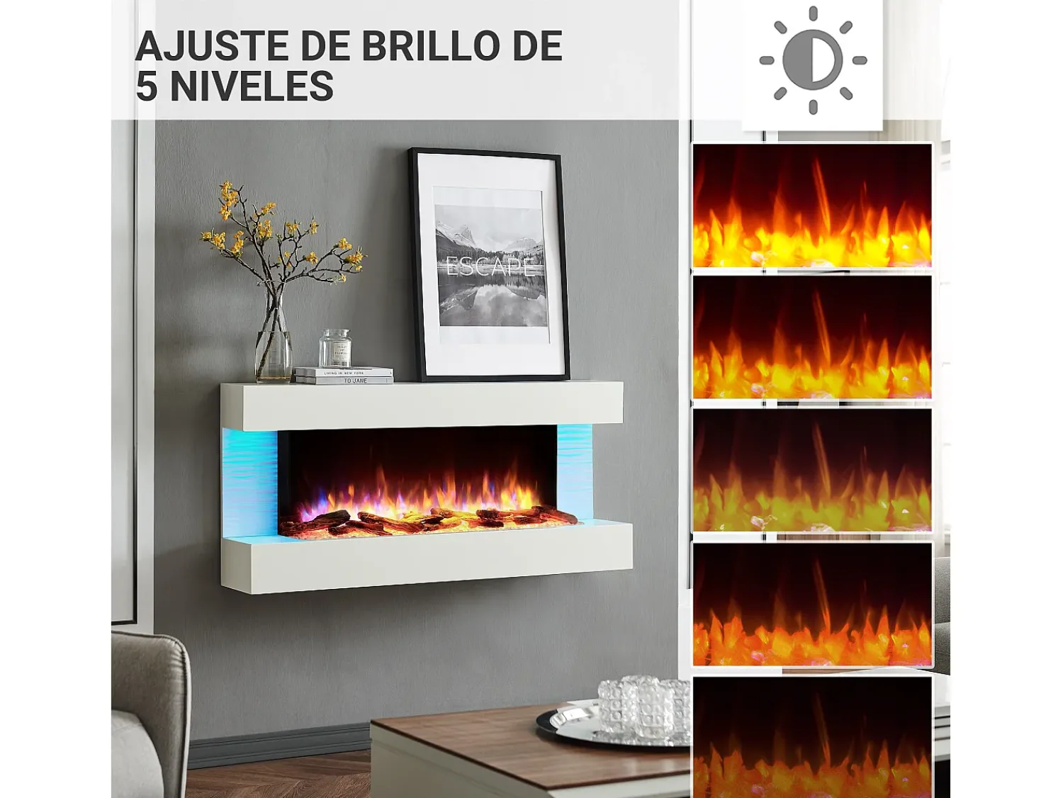 Lareira elétrica BALDERIA Helia - Lareira de parede, 2000 W - Branca^ Lareira