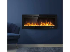 Lareira*Dmora Lareira elétrica Katla, Fogão elétrico, Lareira elétrica de parede, Lareira moderna, Fabricado em Itália, 14x102 h55 cm, Preto