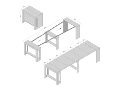 Consola| LAURA - Mesa de consola, 51,6 cm de profundidade / 3 m de comprimento - para 12 pessoas Cinzento