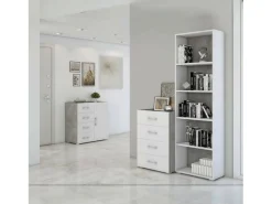 Biblioteca|Dmora Libreria Girasole, Biblioteca a 4 ripiani regolabili, Scaffale per libri, Mobile da parete con ripiani, 100% Made in Italy, 60x30h195 cm, Bianco e Cemento Branco