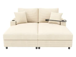 Sofá|ModernLuxe Lindo sofá - Sofá acolchoado - con suporte para celular + porta USB - con porta-copos - Veludo cotelê - Bege