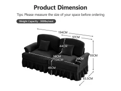Sofá*DripeX Lote 2 Sofás Chenille 2 Lugares - Capa Removível e 4 Almofadas - 194x83.5x93cm - Preto