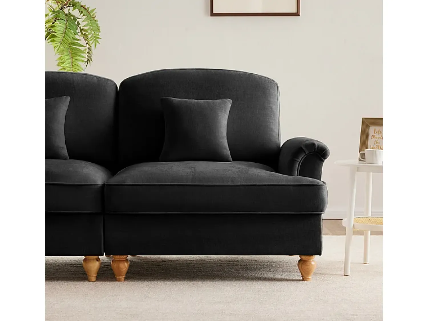 Sofá*DripeX Lote 2 Sofás Chenille 2 Lugares - Capa Removível e 4 Almofadas - 194x83.5x93cm - Preto