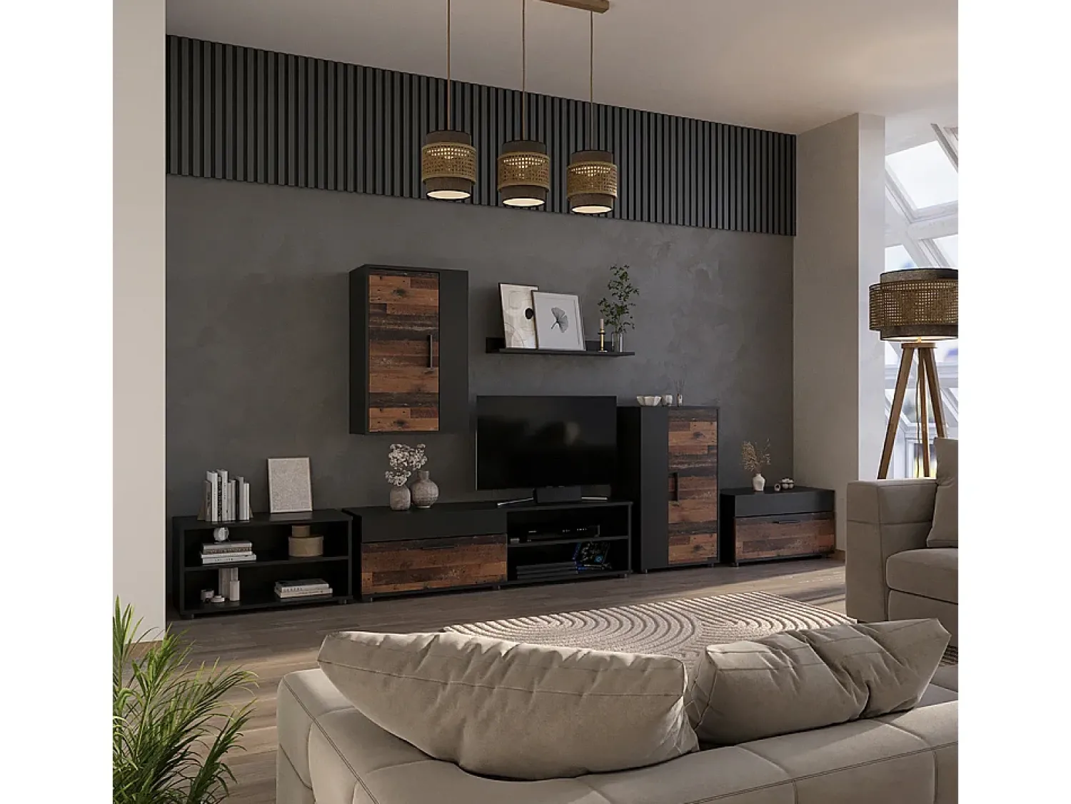 Móvel De Tv*Vicco Lowboard & Regal /estilo antigo 139.8x35.3x38.9 berno Preto