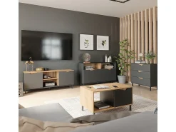 Móvel De Tv|Vicco Lowboard antracite/artesanal 150x38x60 marelle Preto