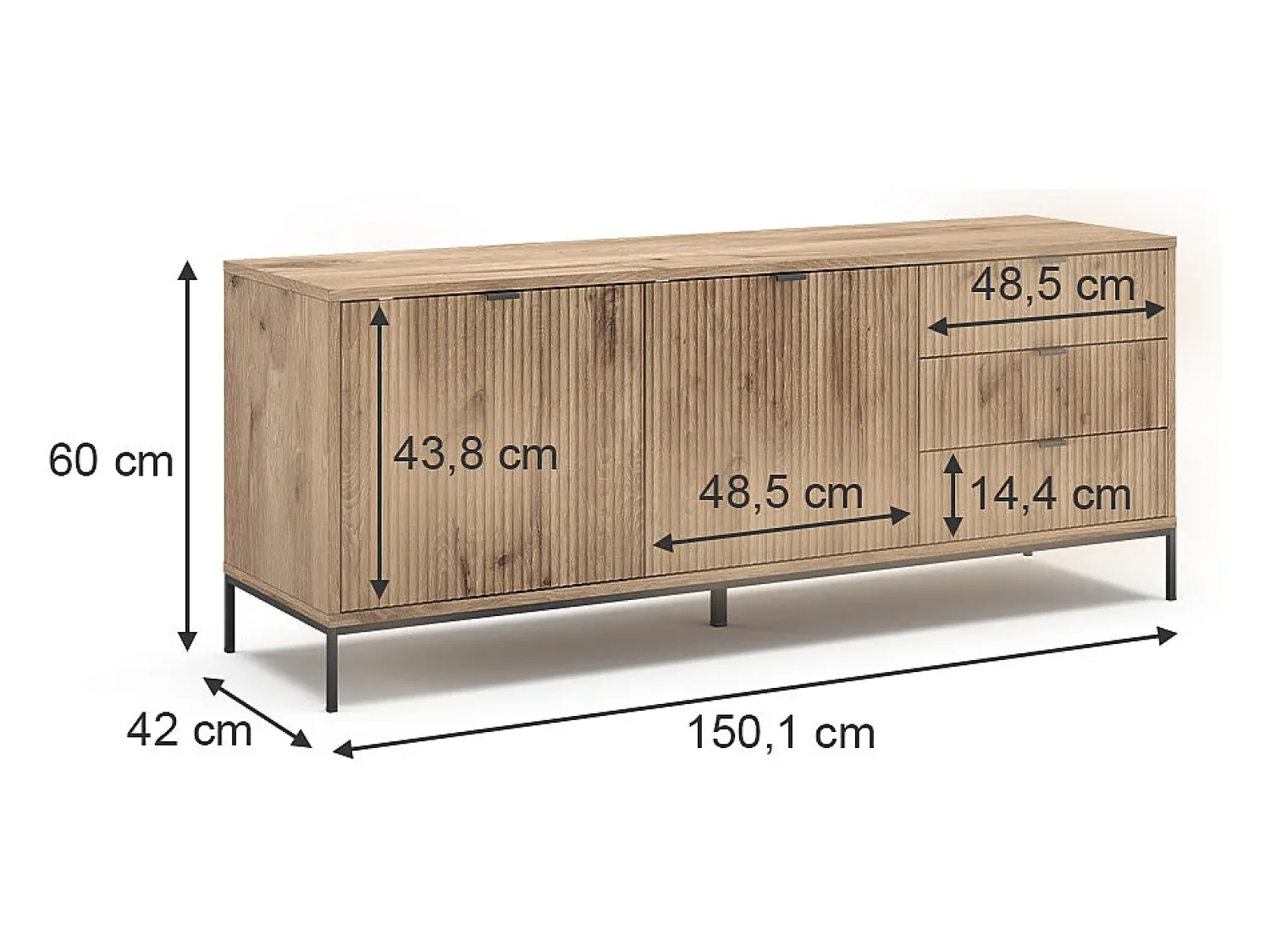 Hot Vicco Lowboard carvalho viking 150x42x60 eliza Natural escuro