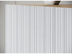 Móvel De Tv| Lowboard moderno 180 cm carvalho artisan com frentes brancas caneladas, 2 gavetas e 2 armários laterais Natural escuro