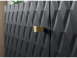 Móvel De Tv* Lowboard moderno 180 cm com frentes em losangos, puxadores dourados e pés dourados Preto