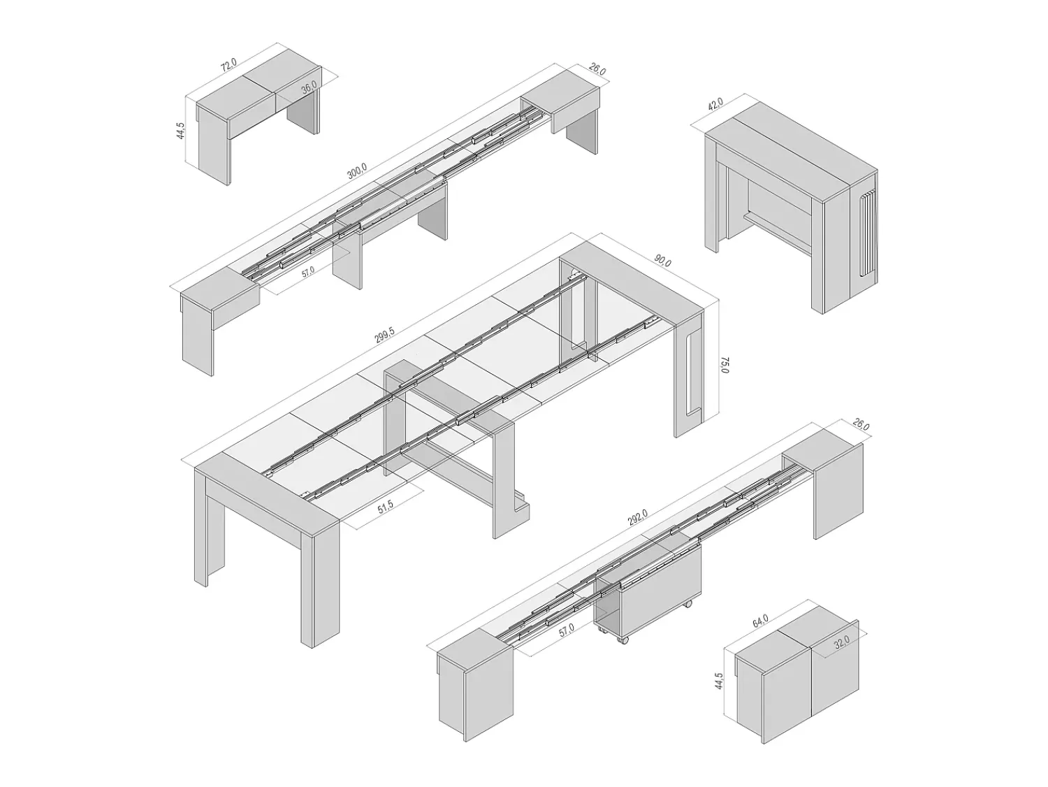 Outlet MAIRA - Conjunto de consola com dois bancos extensíveis - Dimensões de instalação: 42 x 90 x 75 cm - Entrega gratuita Natural claro